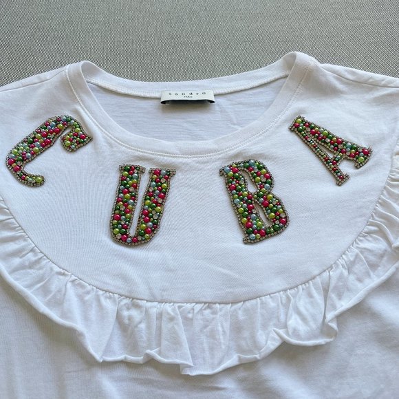90% NEW SANDRO CUBA TEE WITH JEWELS - Picture 6 of 9